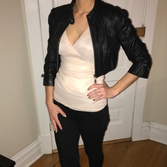 bebe cropped leather jacket